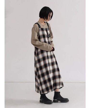 オンブレチェック×シアーレイヤードジャンパースカート