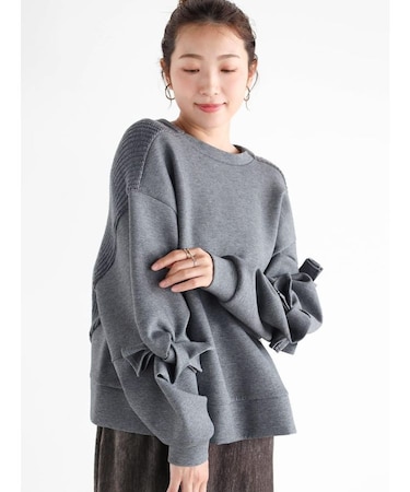 異素材切り替えデザインスリーブプルオーバー