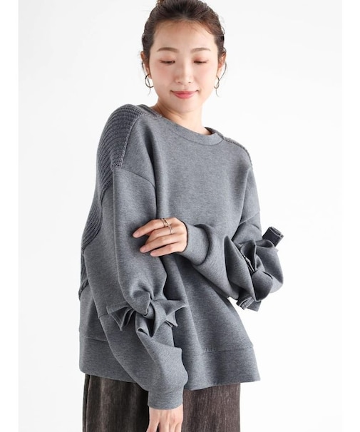 異素材切り替えデザインスリーブプルオーバー