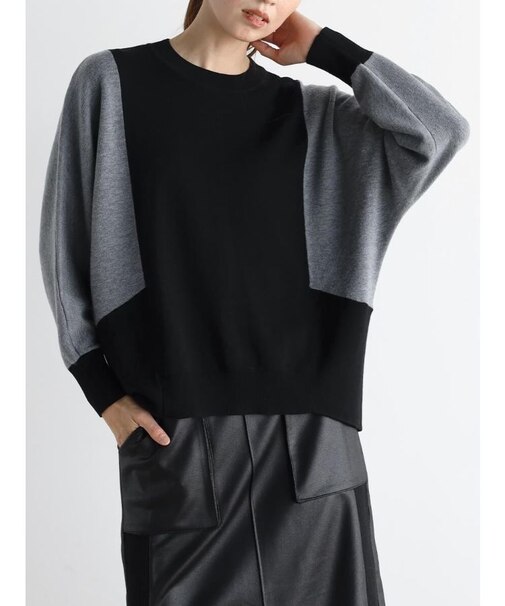 ドルマンスリーブ配色ニット