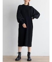 ボリュームスリーブリブニットワンピース