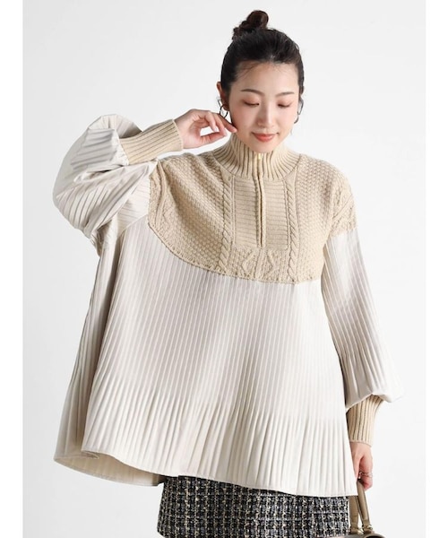 ケーブルニットドッキングプリーツブラウス｜メドックの通販｜&mall