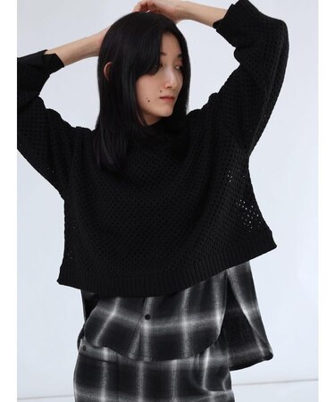 オンブレチェックロンTレイヤードニットトップス