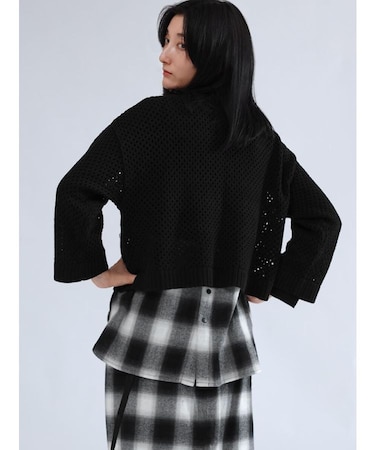 オンブレチェックロンTレイヤードニットトップス