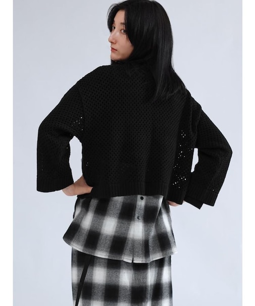 オンブレチェックロンTレイヤードニットトップス