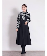 幾何学ブラウス×ニットドッキングワンピース