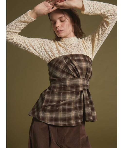 シャーリングチェックビスチェ