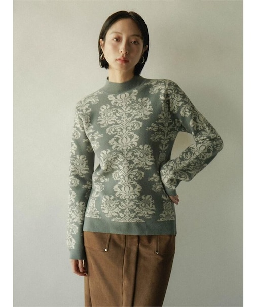 ダマスク柄ニットプルオーバー