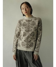 ダマスク柄ニットプルオーバー