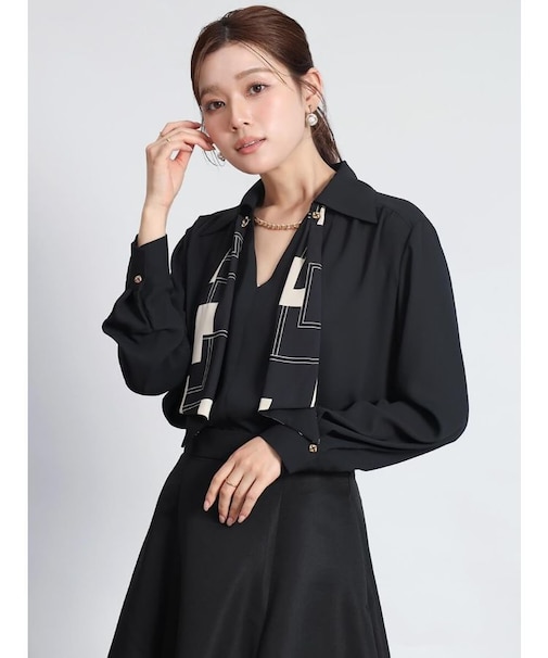 チェーンスカーフタイスキッパーブラウス