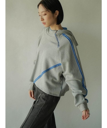 ボアスウェット配色ジップフーディ