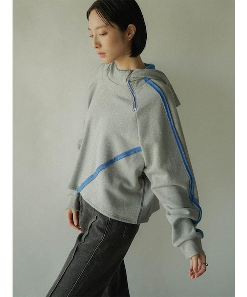 ボアスウェット配色ジップフーディ