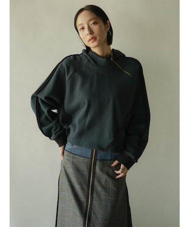 ボアスウェット配色ジップフーディ