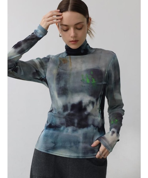 オリジナル転写プリントハイネックシアートップス