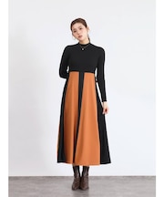 配色ニットドッキングワンピース