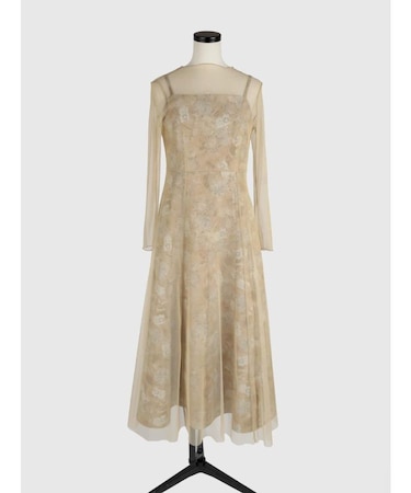 花柄ジャガード×ラメチュールレイヤードワンピース