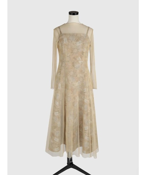 花柄ジャガード×ラメチュールレイヤードワンピース