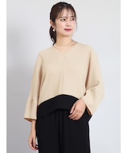 Vネック配色ドルマンプルオーバー