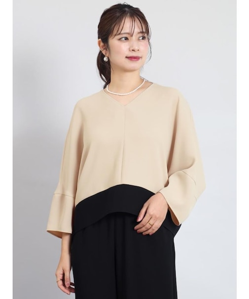 Vネック配色ドルマンプルオーバー