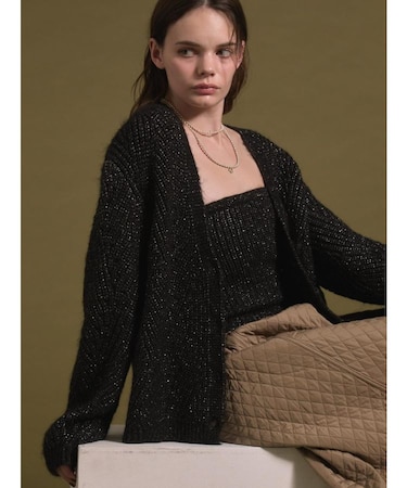 ラメ混Vネックニットカーディガン