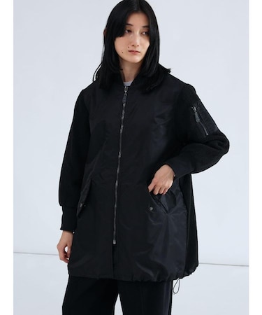 異素材ドッキングミリタリーロングコート