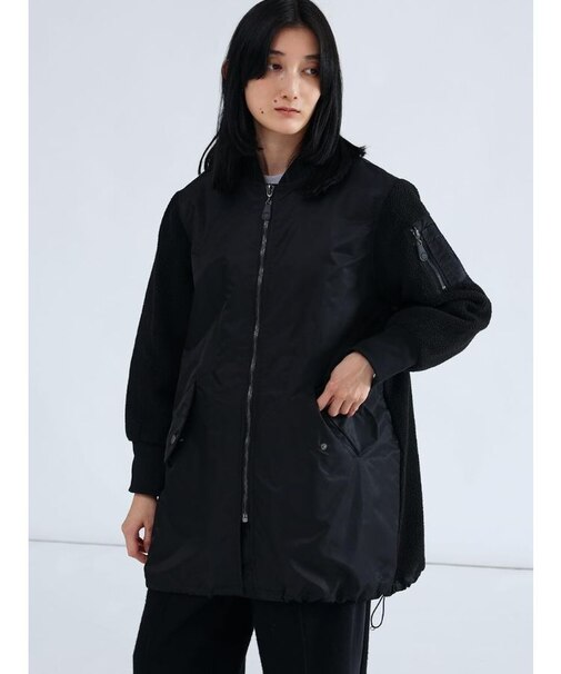 異素材ドッキングミリタリーロングコート