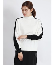 バイカラーラインモックネックニット