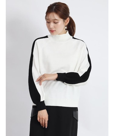 バイカラーラインモックネックニット