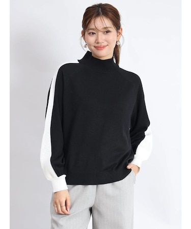 バイカラーラインモックネックニット