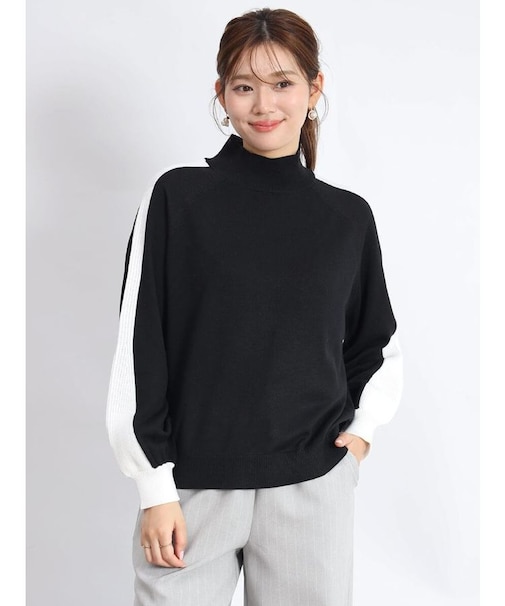 バイカラーラインモックネックニット
