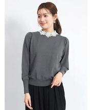 レースネックニットトップス