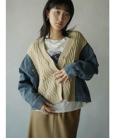 デニムドッキングケーブルニットカーディガン