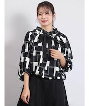 ジオメトリックギャザーカラーボリュームブラウス