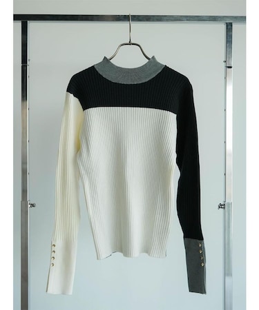 カラーブロックリブニット