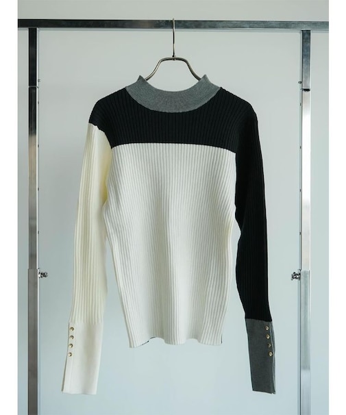 カラーブロックリブニット