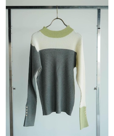 カラーブロックリブニット