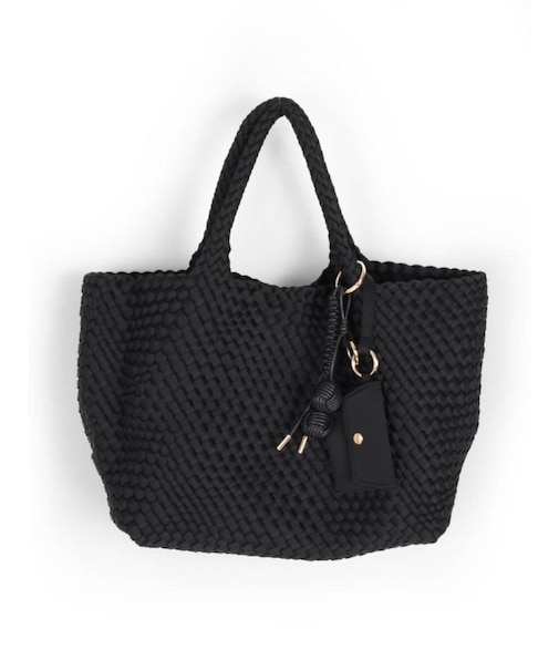 ミニポーチ付き編み込みスクエアビッグトート