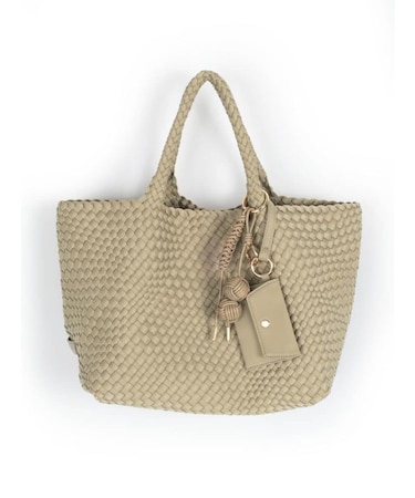 ミニポーチ付き編み込みスクエアビッグトート