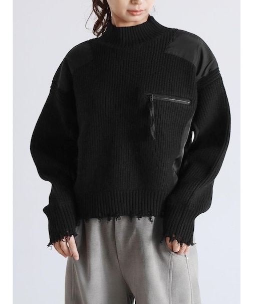 フリンジハイネックニットプルオーバー