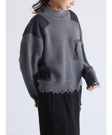 フリンジハイネックニットプルオーバー