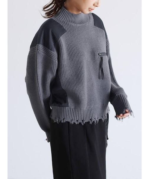 フリンジハイネックニットプルオーバー