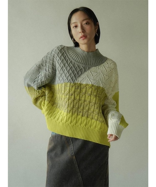 カラーブロックニットプルオーバー