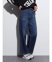 ボタンアクセントストレッチストレートデニム