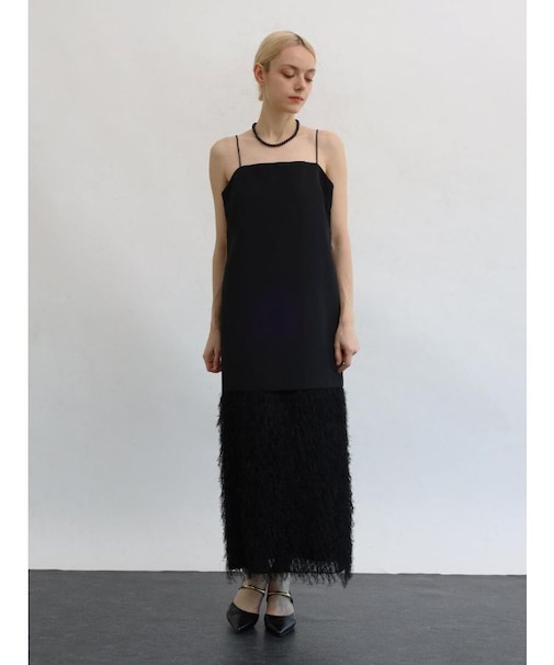 カットジャガード切替キャミワンピース