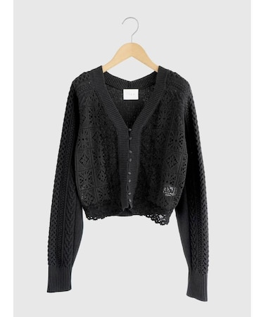 Cotton lace knit cardigan