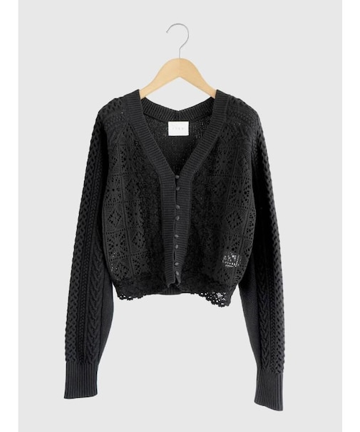 Cotton lace knit cardigan