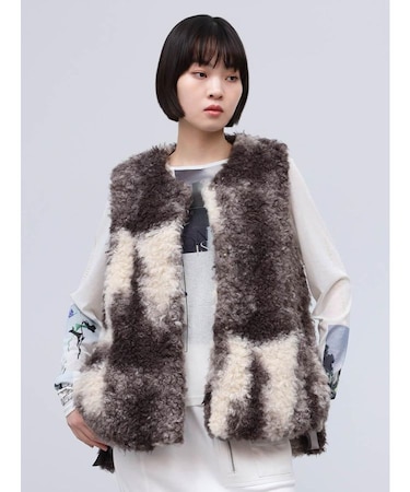 マーブルカラーボアベスト