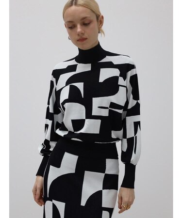 幾何学柄ジャガードニットPO