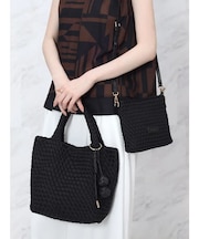 ミニポーチ付き編み込みスクエアミニトート(gray・black)