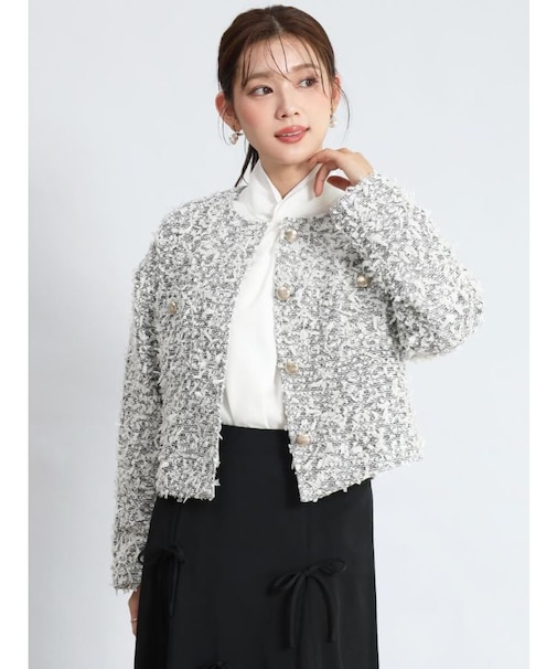 リボンツイードノーカラージャケット